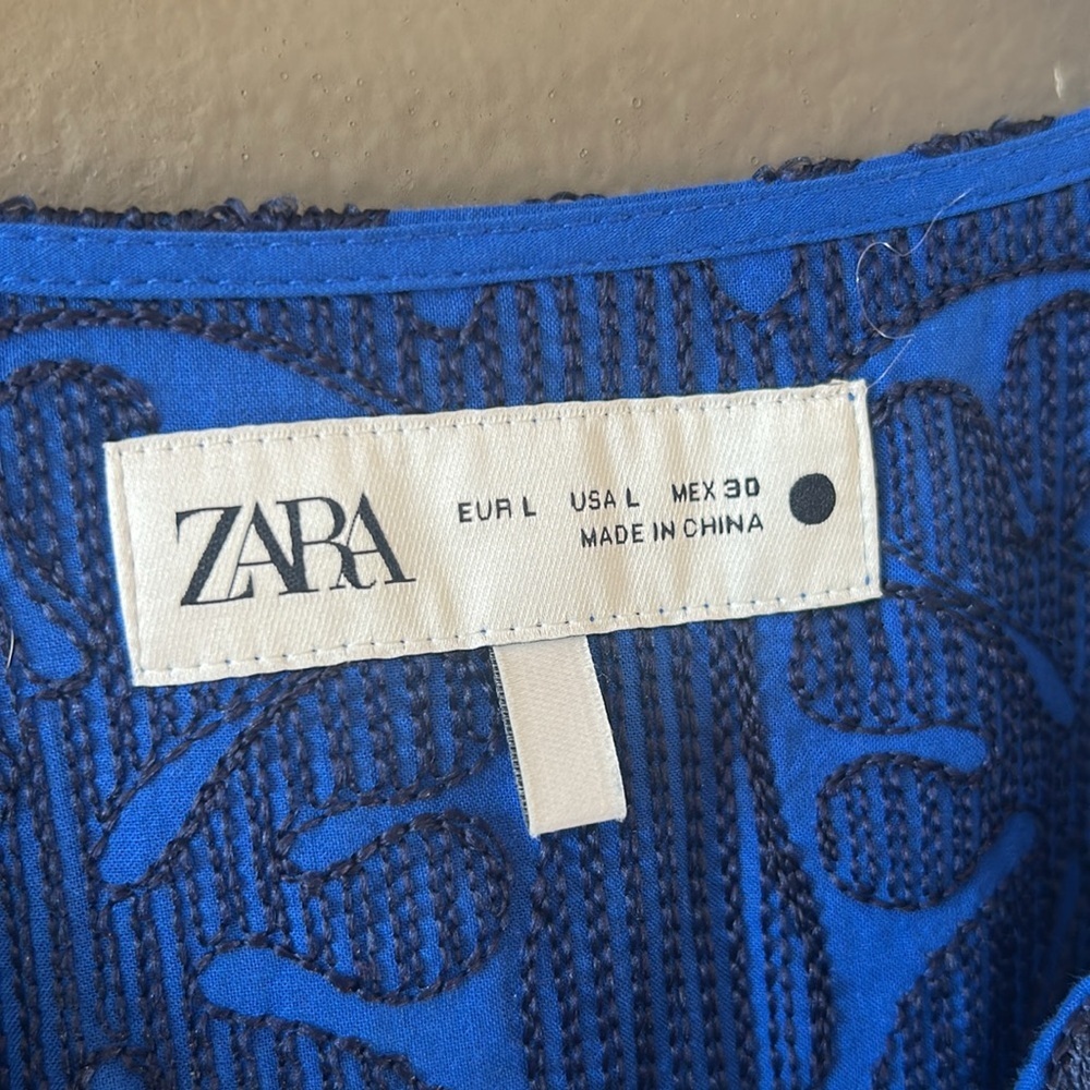 ZARA | Blue Embroidered Dress, Size L - Picture 4 of 7